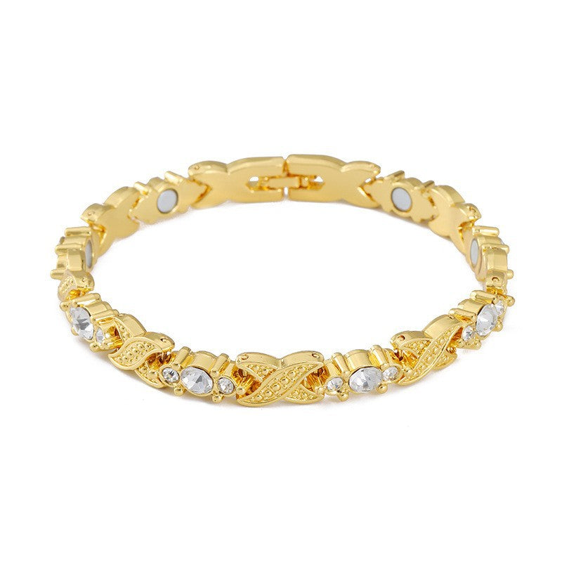 Fashion Detachable Magnetic Energy Bracelet with Zinc Alloy and Rhinestone