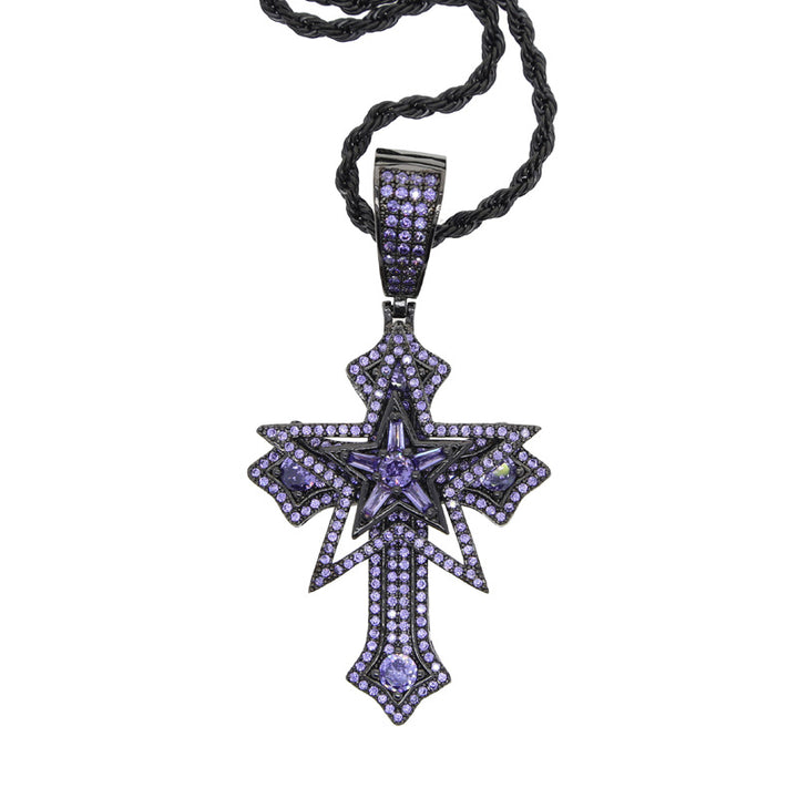 Hip-Hop Rotatable Pentagram Cross Zircon Pendant Necklace