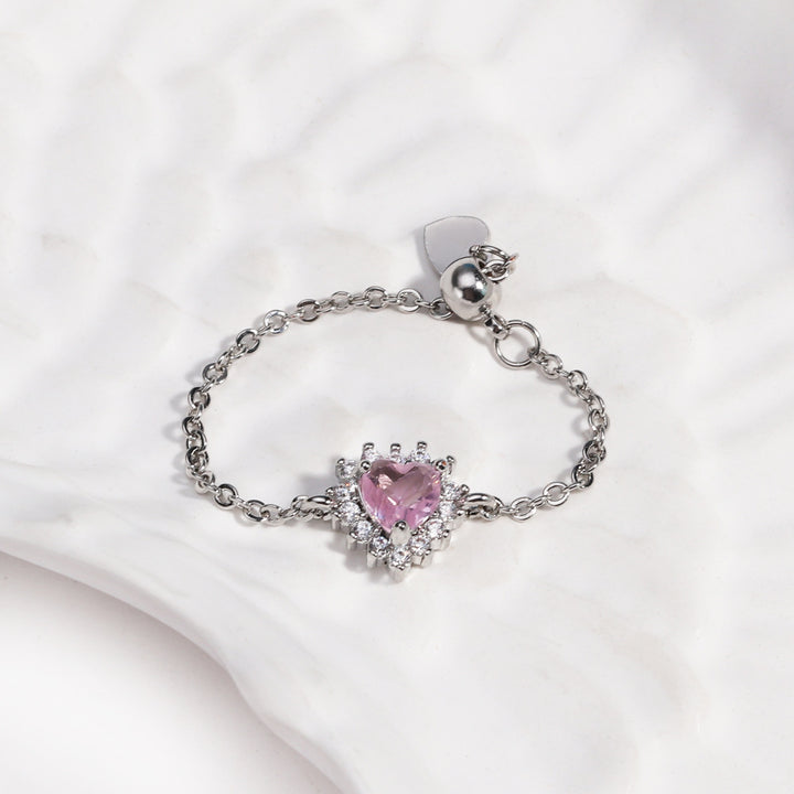 Colored Heart Diamond Adjustable Chain Ring (Sweet Vitality Multi-Color Style)
