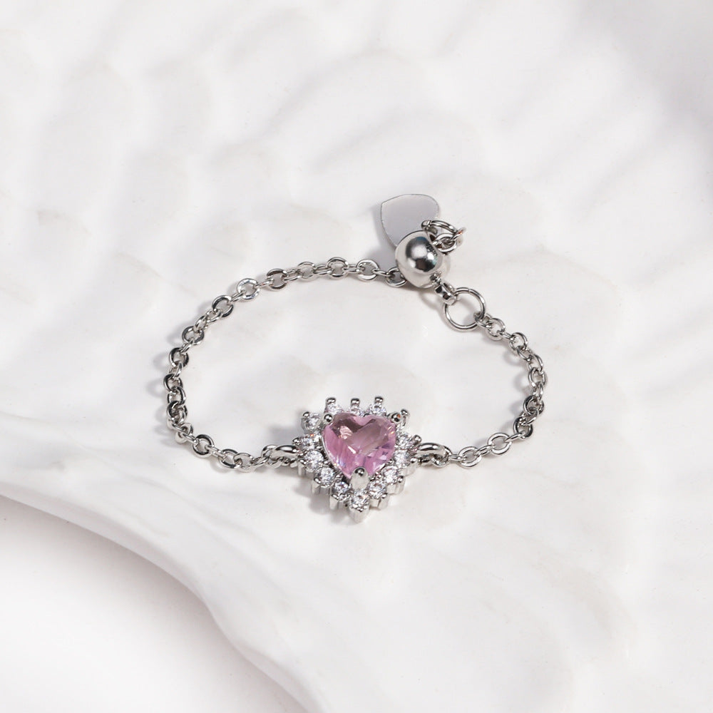 Elegant Ocean Heart Adjustable Chain Ring for Women — Vintage Chic Design