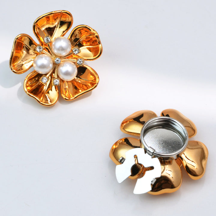 Shell Pearl Flower Shirt Button Covers — Turtle Cuff Clips & Fashion Accessories