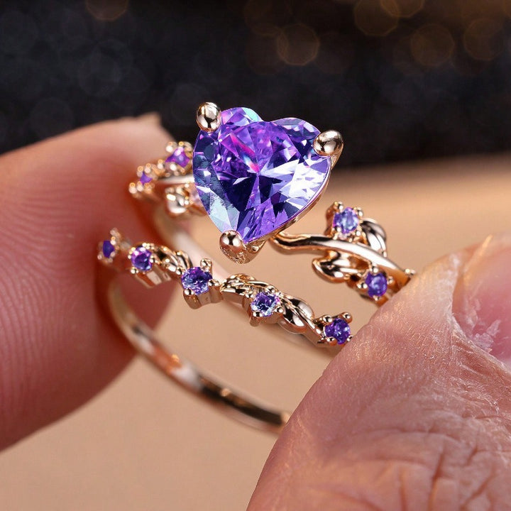 Heart-Shaped Colored Gem Vine Stackable Ring (Sweet Vitality Multi-Color Style)