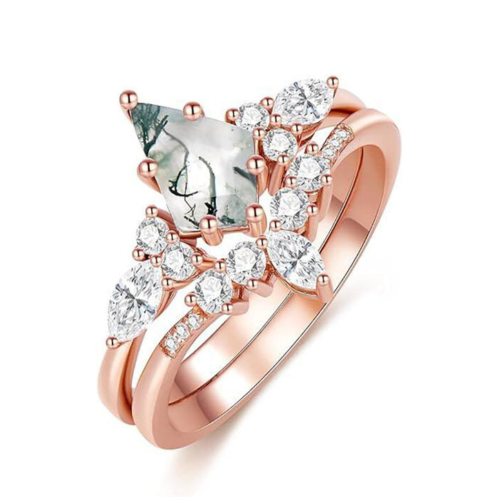 Natural Moss Agate Rhombus-Shaped Wedding Ring for Women