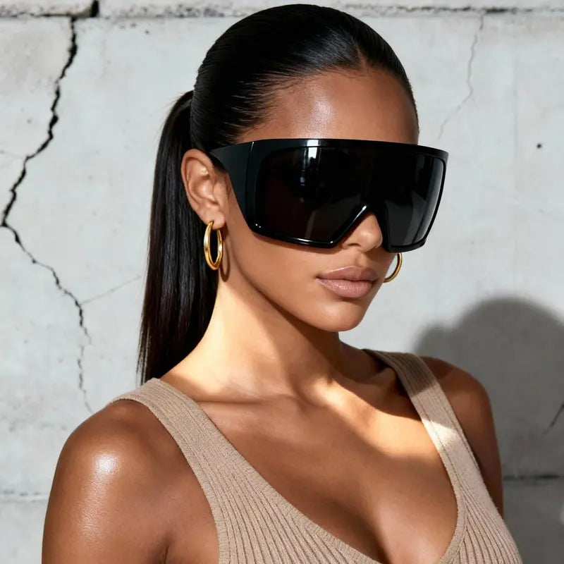 One-Piece Oversized Futuristic Cycling Sunglasses, Multi-Color Wide Frame Anti-Glare Street Fashion UV Protection Shades