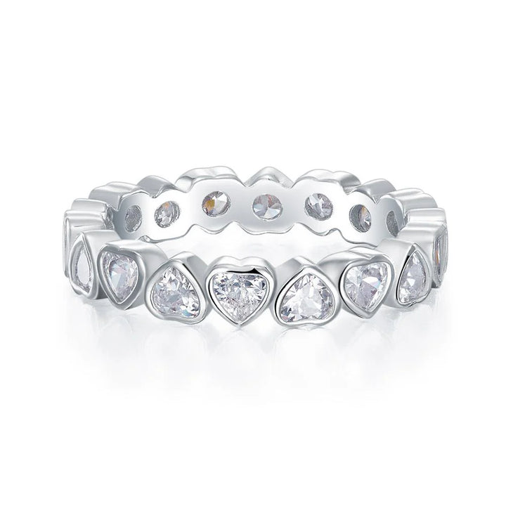 Full Eternity Heart Bezel Set Ring, Continuous Heart Shape All Around Diamond Band Gold Silver Romantic Stacking Jewelry For Women