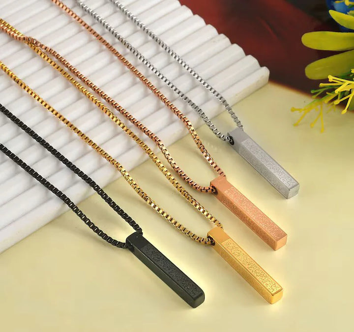 Multi-Color Square Plaque Micro-Carving Necklace