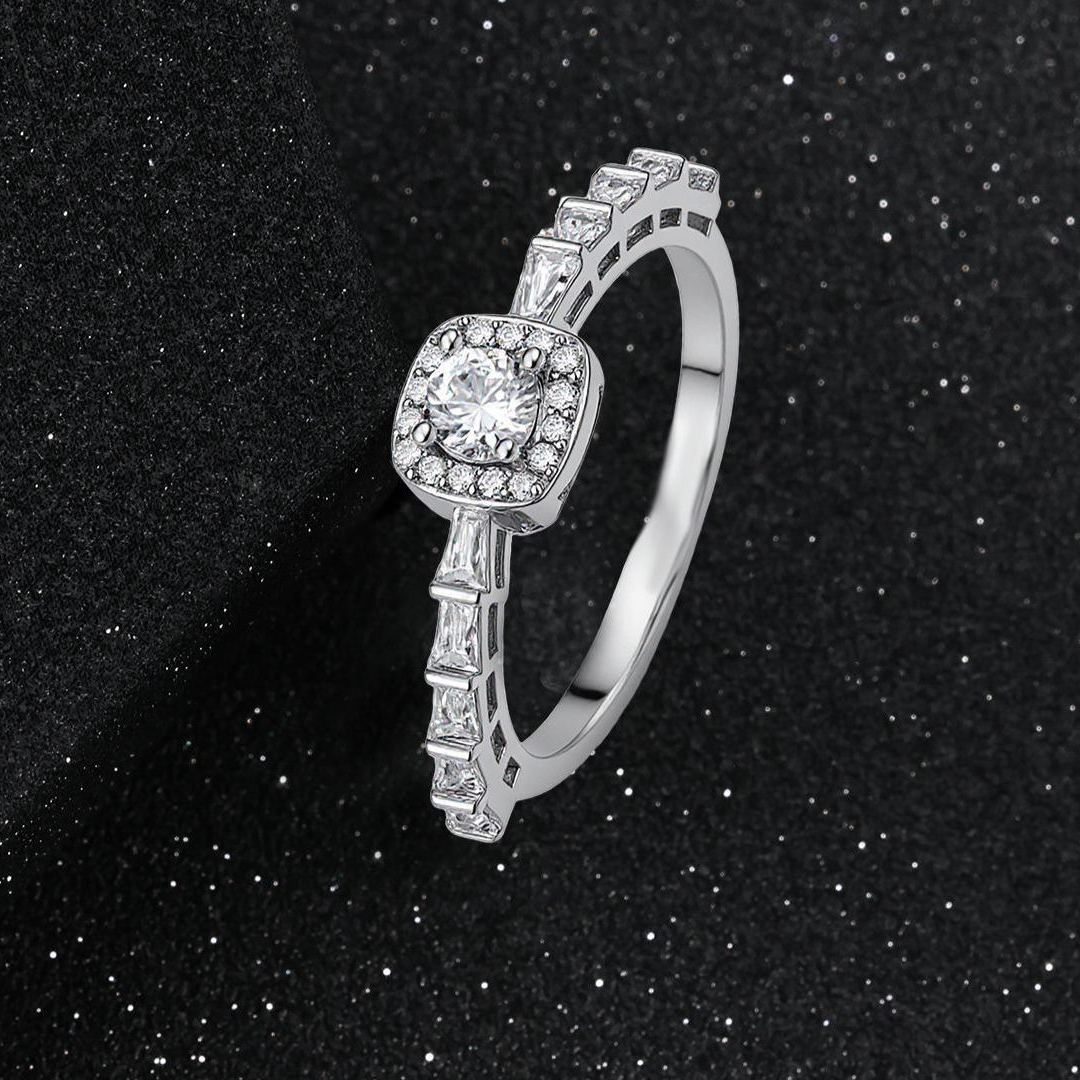 S925 Sterling Silver Sparkling 5A Cubic Zirconia Square Ring for Women