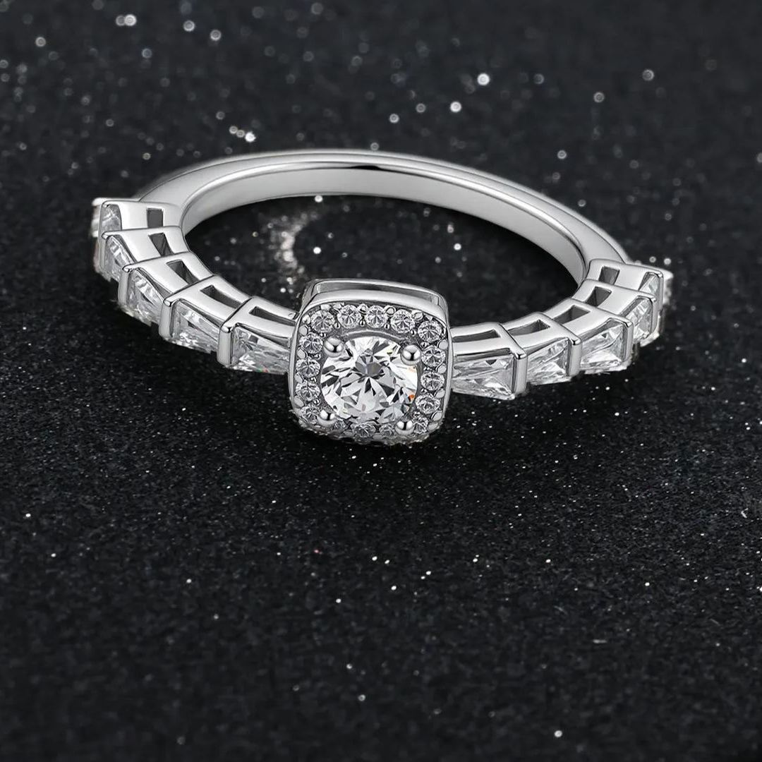 S925 Sterling Silver Sparkling 5A Cubic Zirconia Square Ring for Women