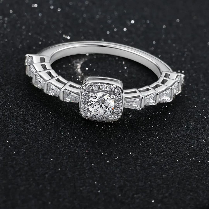 S925 Sterling Silver Sparkling 5A Cubic Zirconia Square Ring for Women