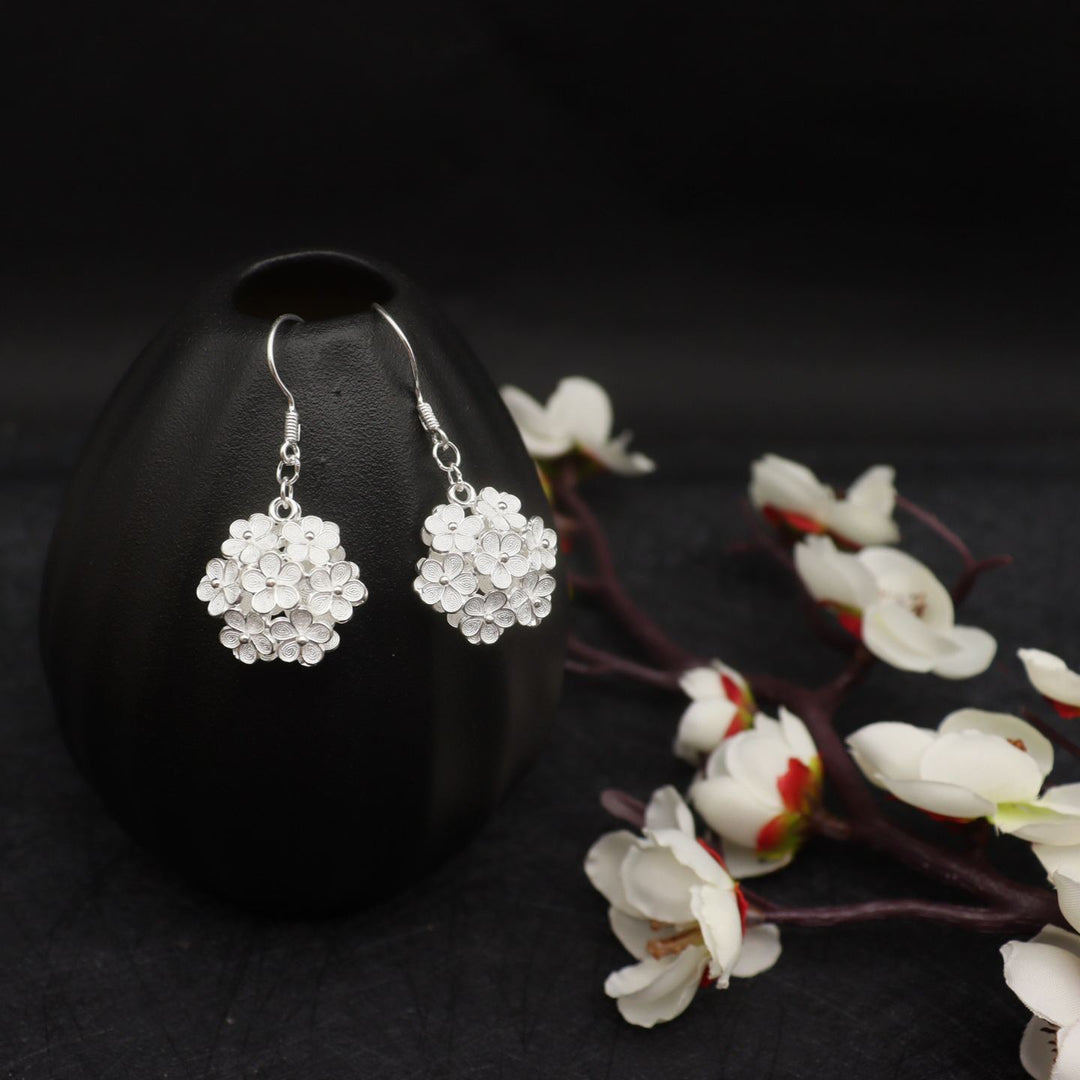 Elegant Retro S925 Sterling Silver Plum Blossom Earrings for Women
