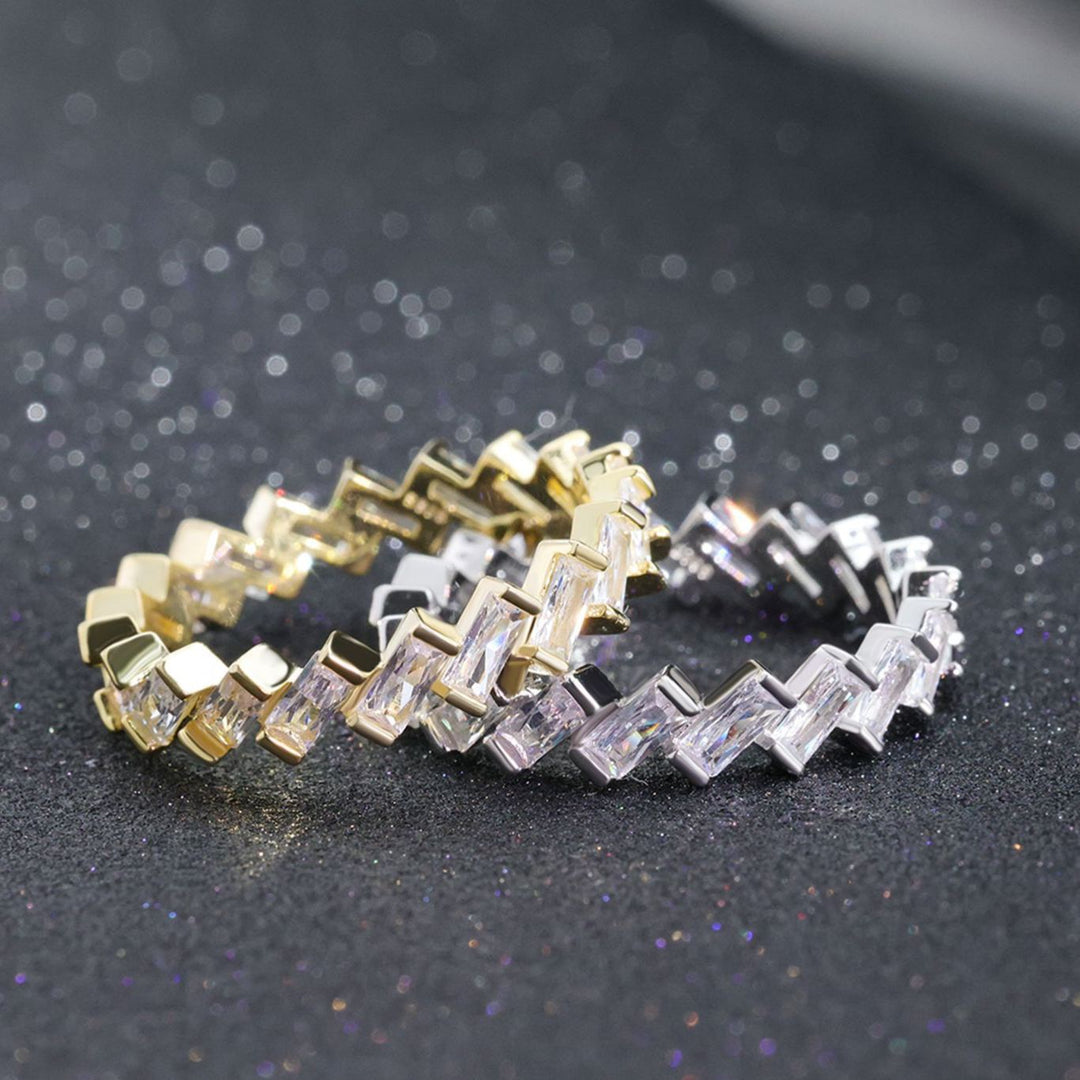 S925 Sterling Silver Wave Z-Shape Cubic Zirconia Ring