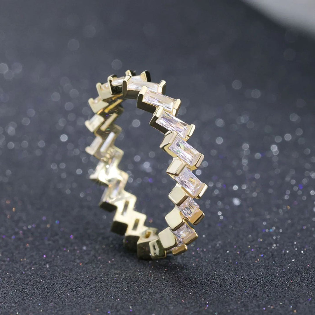 S925 Sterling Silver Wave Z-Shape Cubic Zirconia Ring