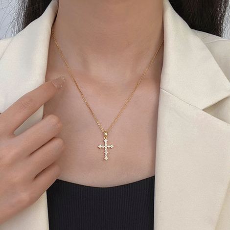 Full Rhinestone Cross Necklace Choker – American Hip-Hop Minimalist Design