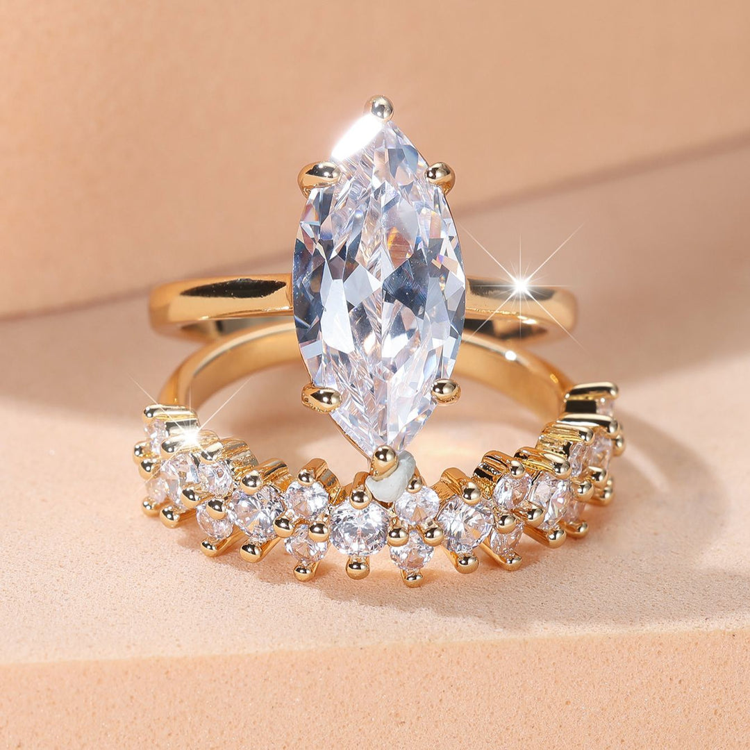 Marquise-Cut Full Zircon Pavé Ring Set for Women