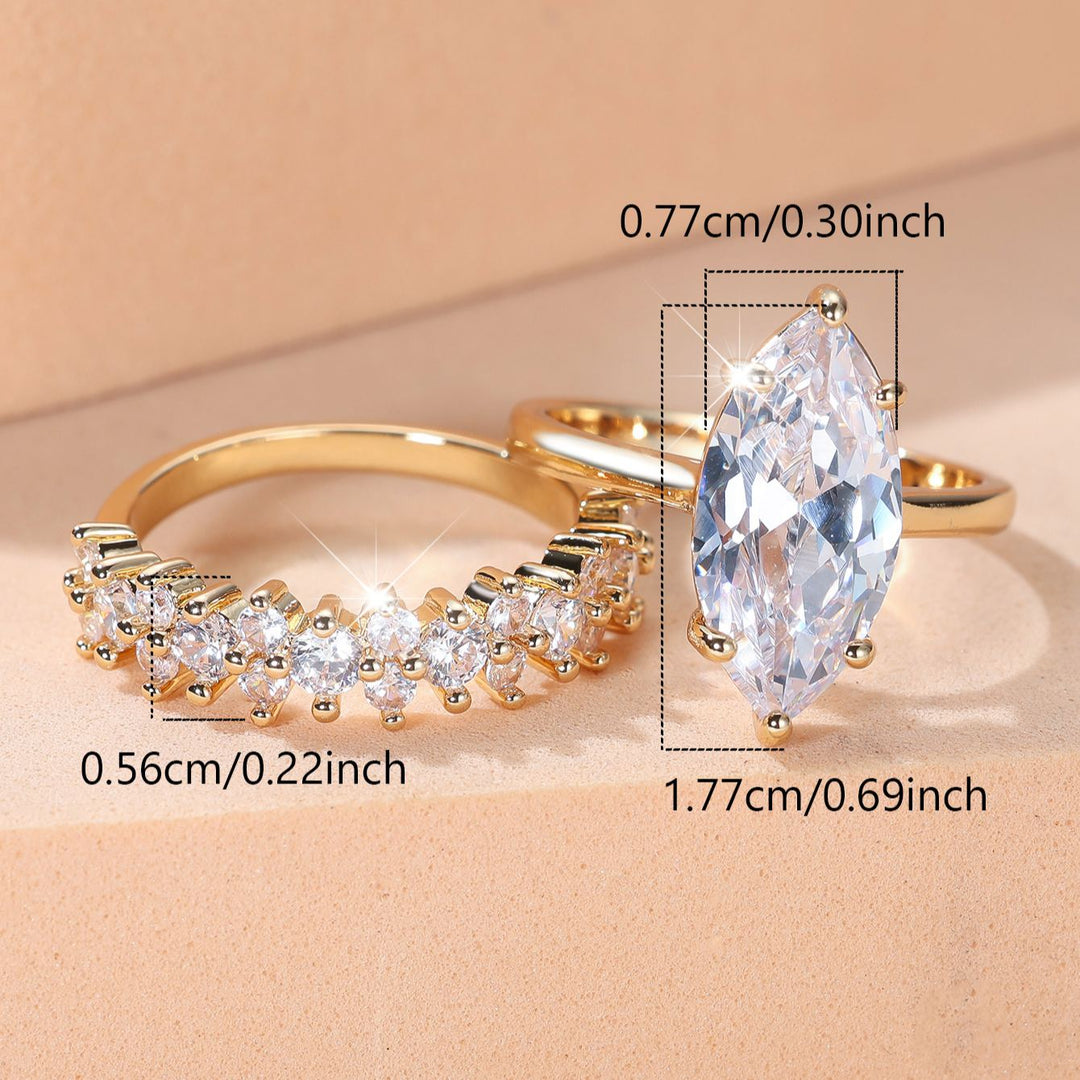 Marquise-Cut Full Zircon Pavé Ring Set for Women