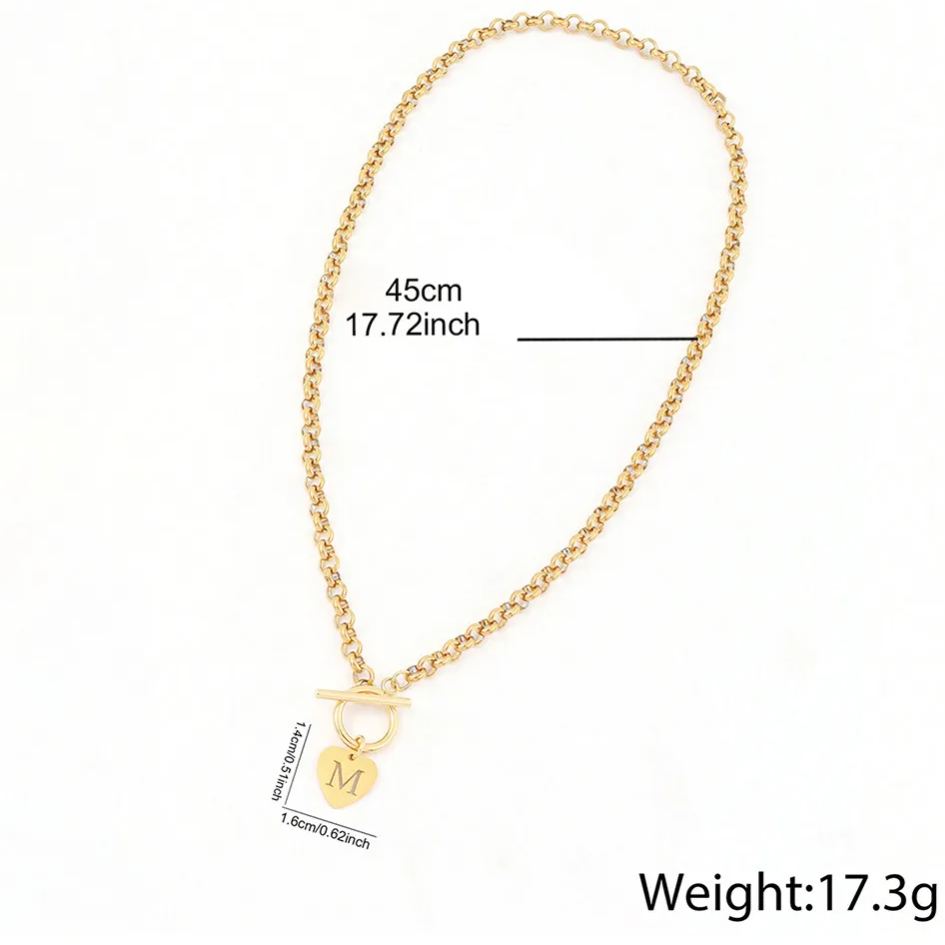 Stainless Steel Alphabet Necklace with Heart Pendant & Clasp Choker
