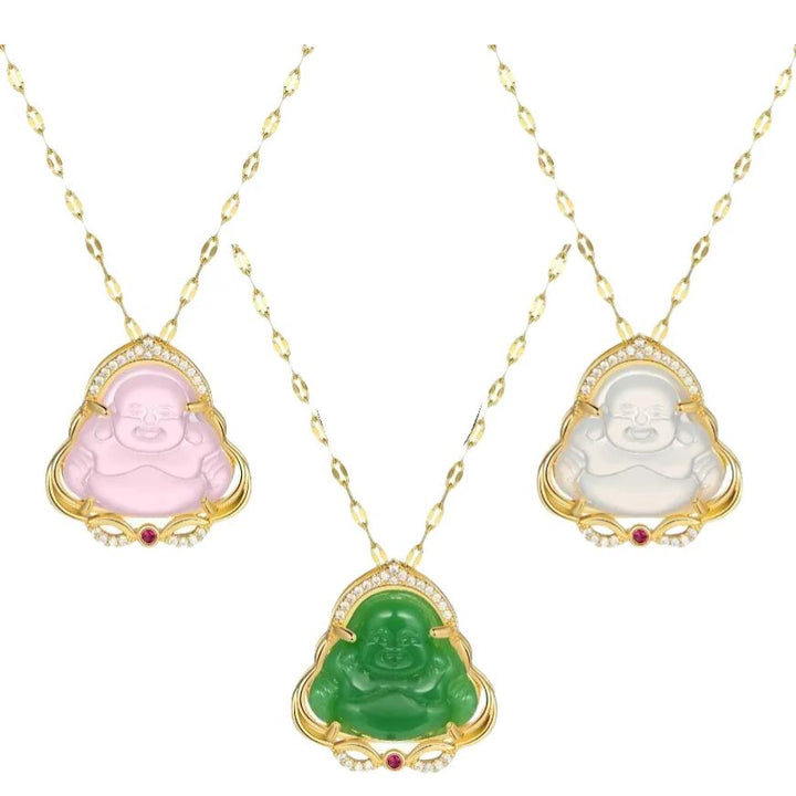 Hip-Hop Micro Paved Maitreya Buddha Pendant Titanium Steel Necklace