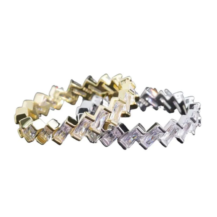 S925 Sterling Silver Wave Z-Shape Cubic Zirconia Ring