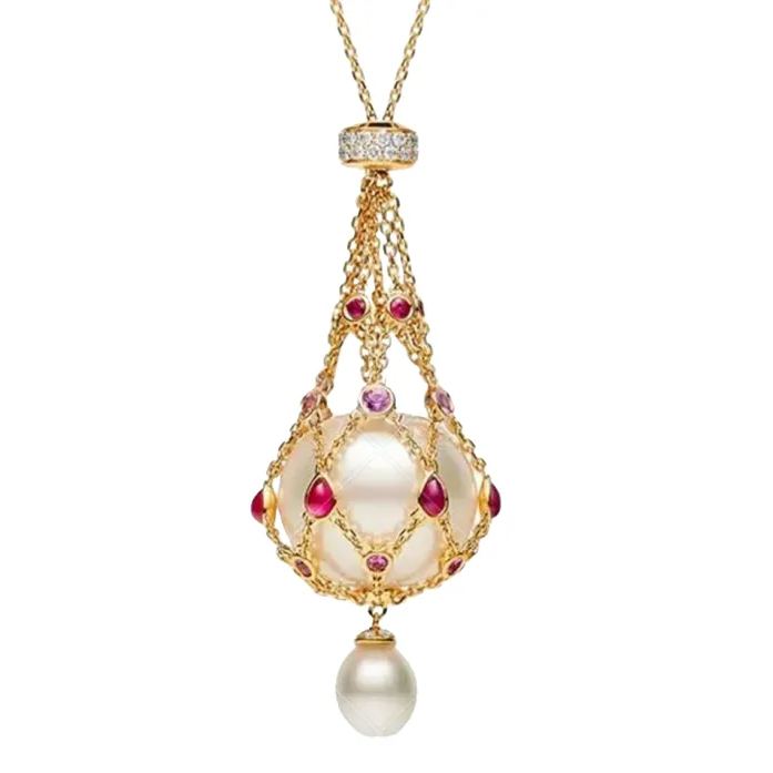 Pearl & Crystal Metal Mesh Woven Necklace