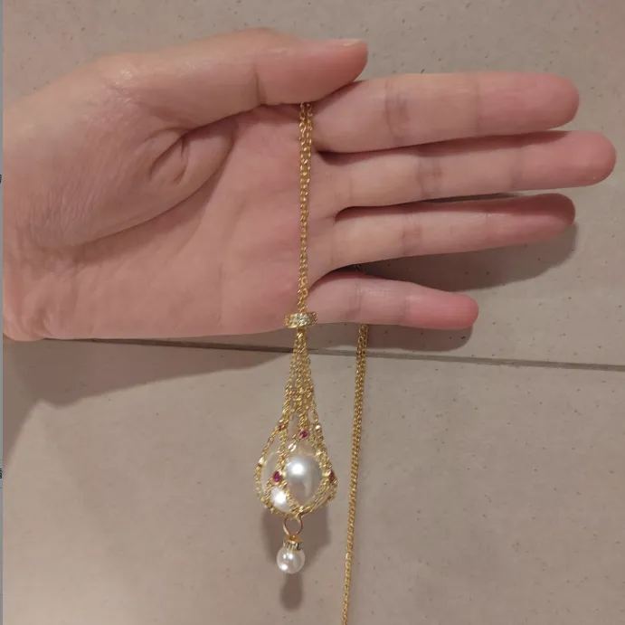 Pearl & Crystal Metal Mesh Woven Necklace