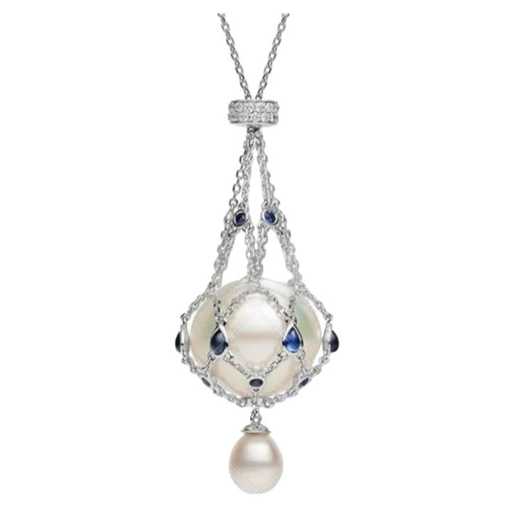 Pearl & Crystal Metal Mesh Woven Necklace