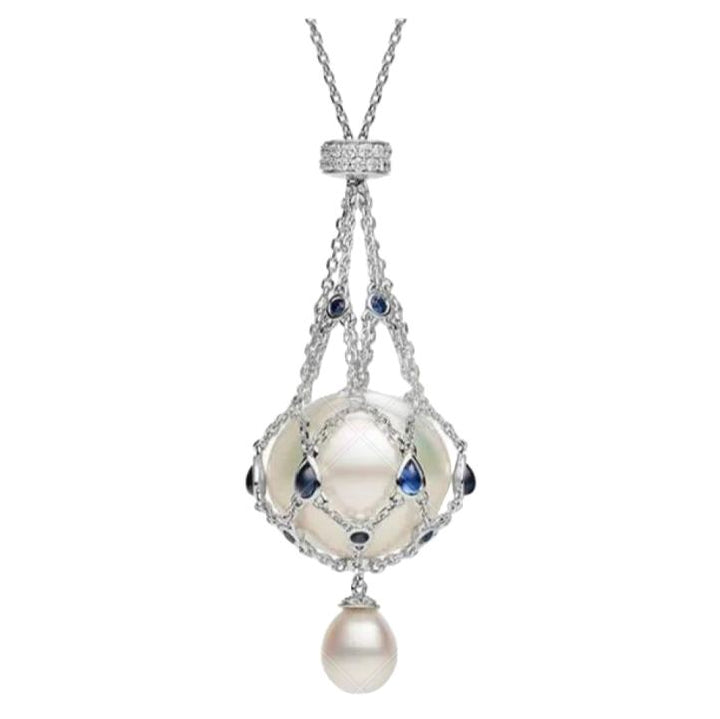 Pearl & Crystal Metal Mesh Woven Necklace