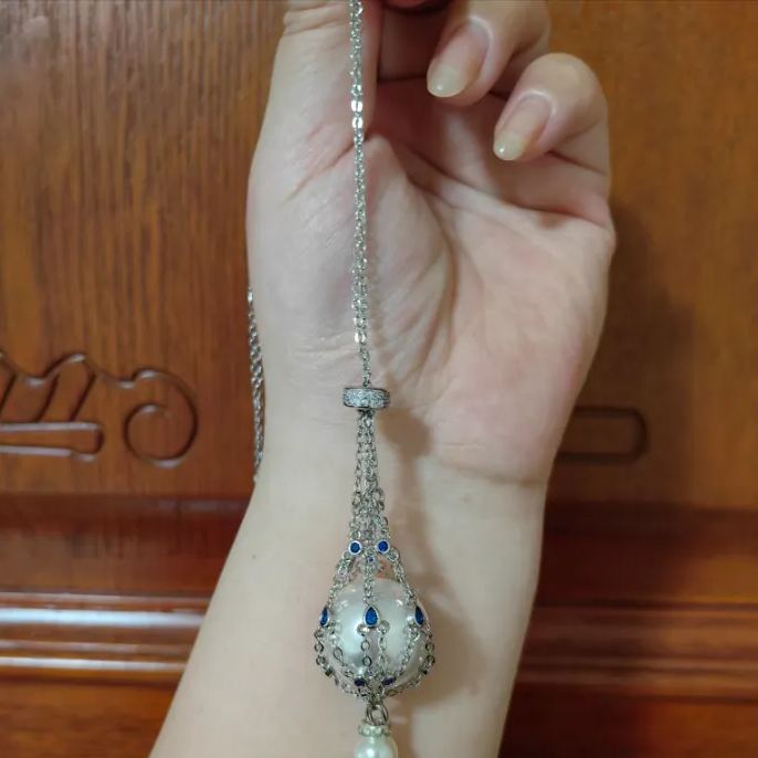 Pearl & Crystal Metal Mesh Woven Necklace