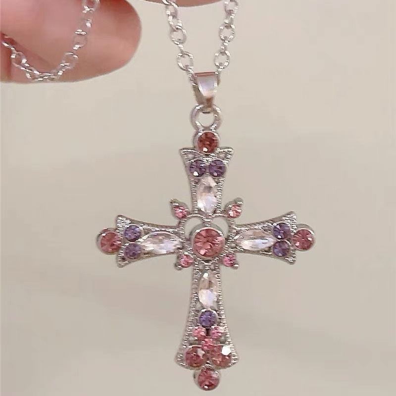 Gothic Style Crystal Cross Necklace for Women