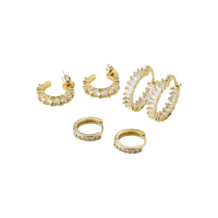 Luxury Gold-Plated Brass Full Zircon Circle Earring Set for Women