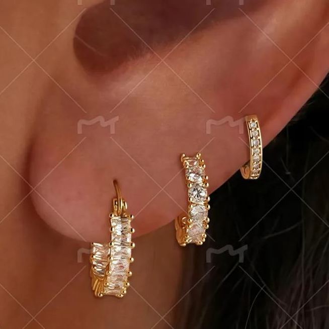 Luxury Gold-Plated Brass Full Zircon Circle Earring Set for Women