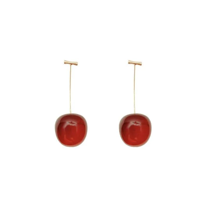 S925 Sterling Silver Cherry Dangle Earrings – Elegant Long Fruit Style Design