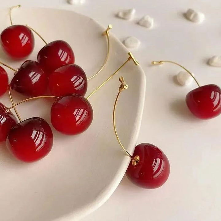 S925 Sterling Silver Cherry Dangle Earrings – Elegant Long Fruit Style Design