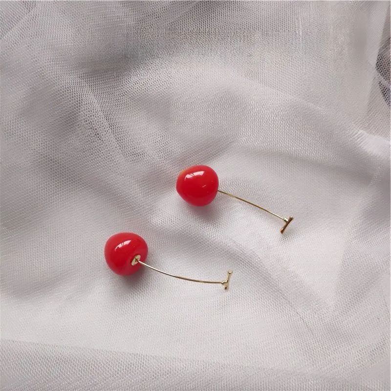 S925 Sterling Silver Cherry Dangle Earrings – Elegant Long Fruit Style Design