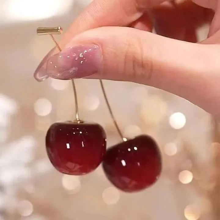 S925 Sterling Silver Cherry Dangle Earrings – Elegant Long Fruit Style Design