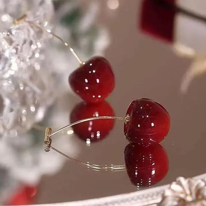 S925 Sterling Silver Cherry Dangle Earrings – Elegant Long Fruit Style Design