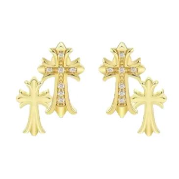 Creative Cross Zircon Earrings – Brass with Real Gold Plating