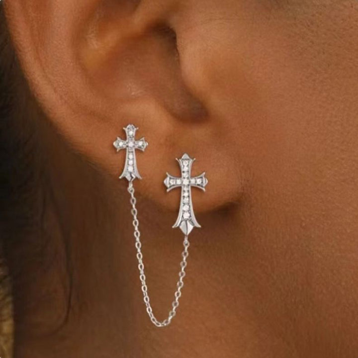 Creative Cross Zircon Earrings – Brass with Real Gold Plating