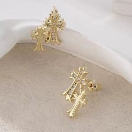 Creative Cross Zircon Earrings – Brass with Real Gold Plating
