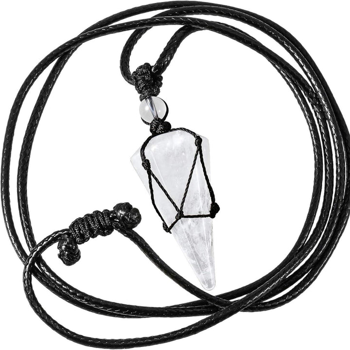 Natural Obsidian Hexagonal Point Pendant Necklace with Handwoven Net
