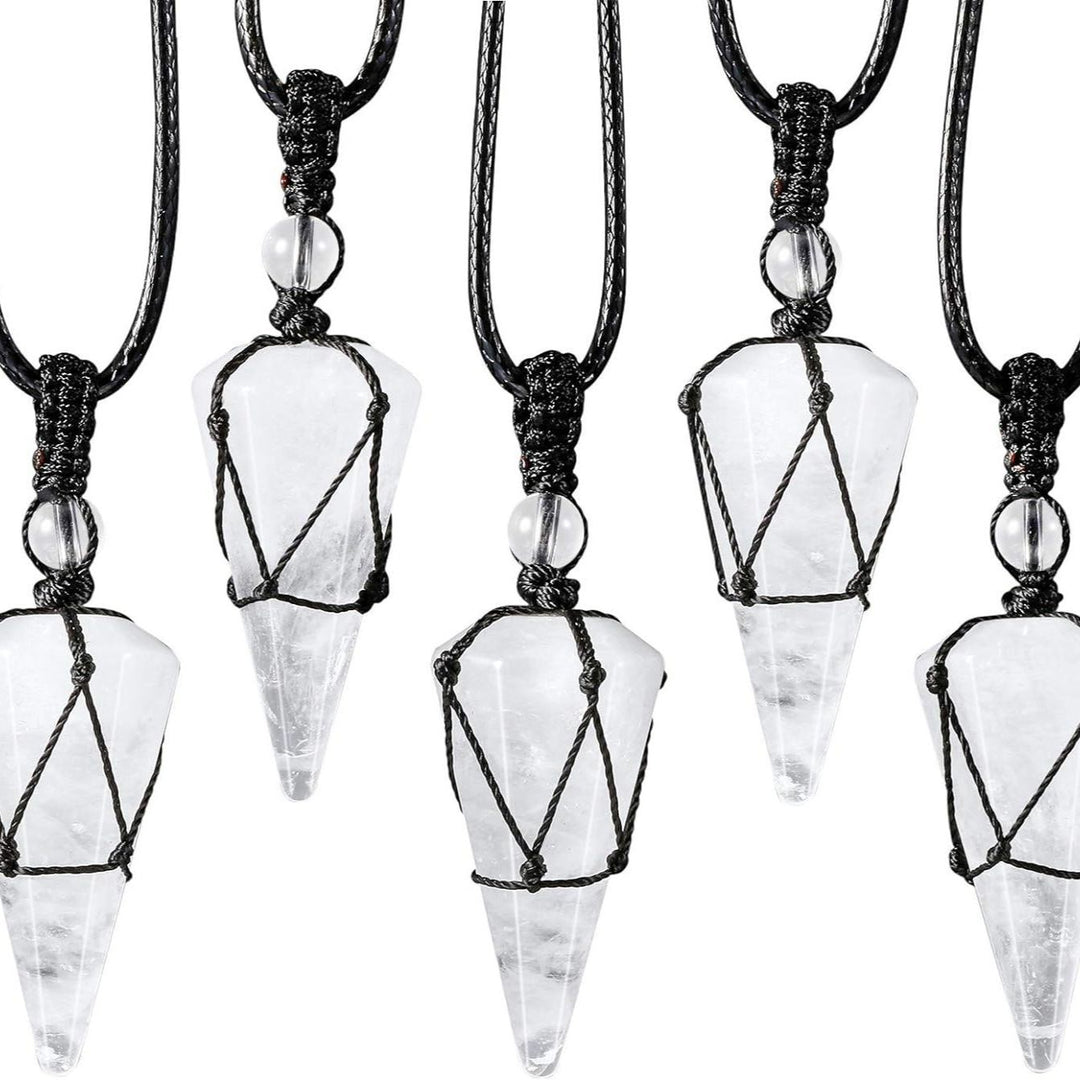 Natural Obsidian Hexagonal Point Pendant Necklace with Handwoven Net
