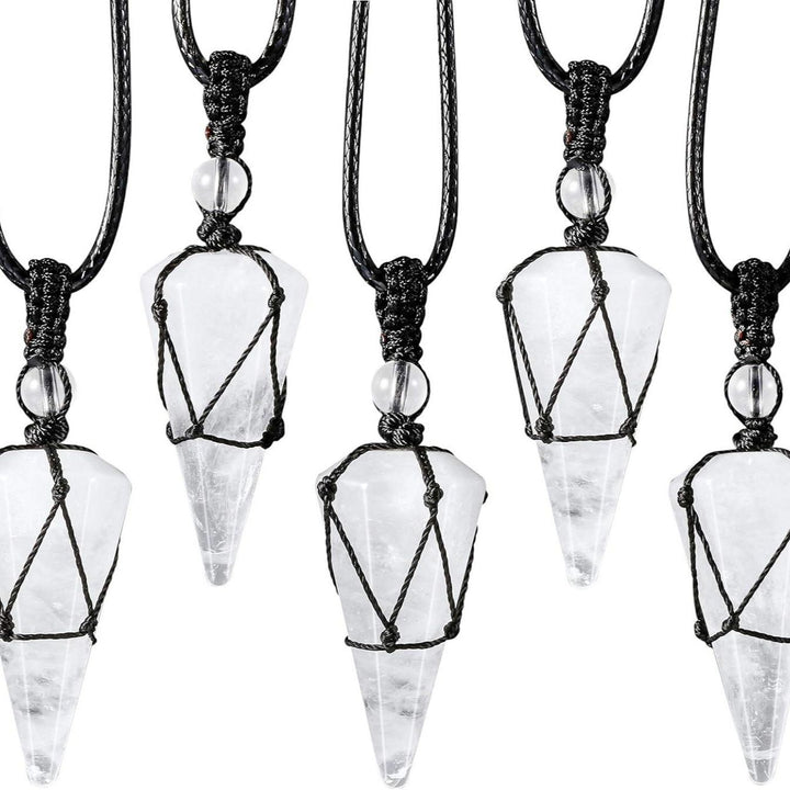 Natural Obsidian Hexagonal Point Pendant Necklace with Handwoven Net