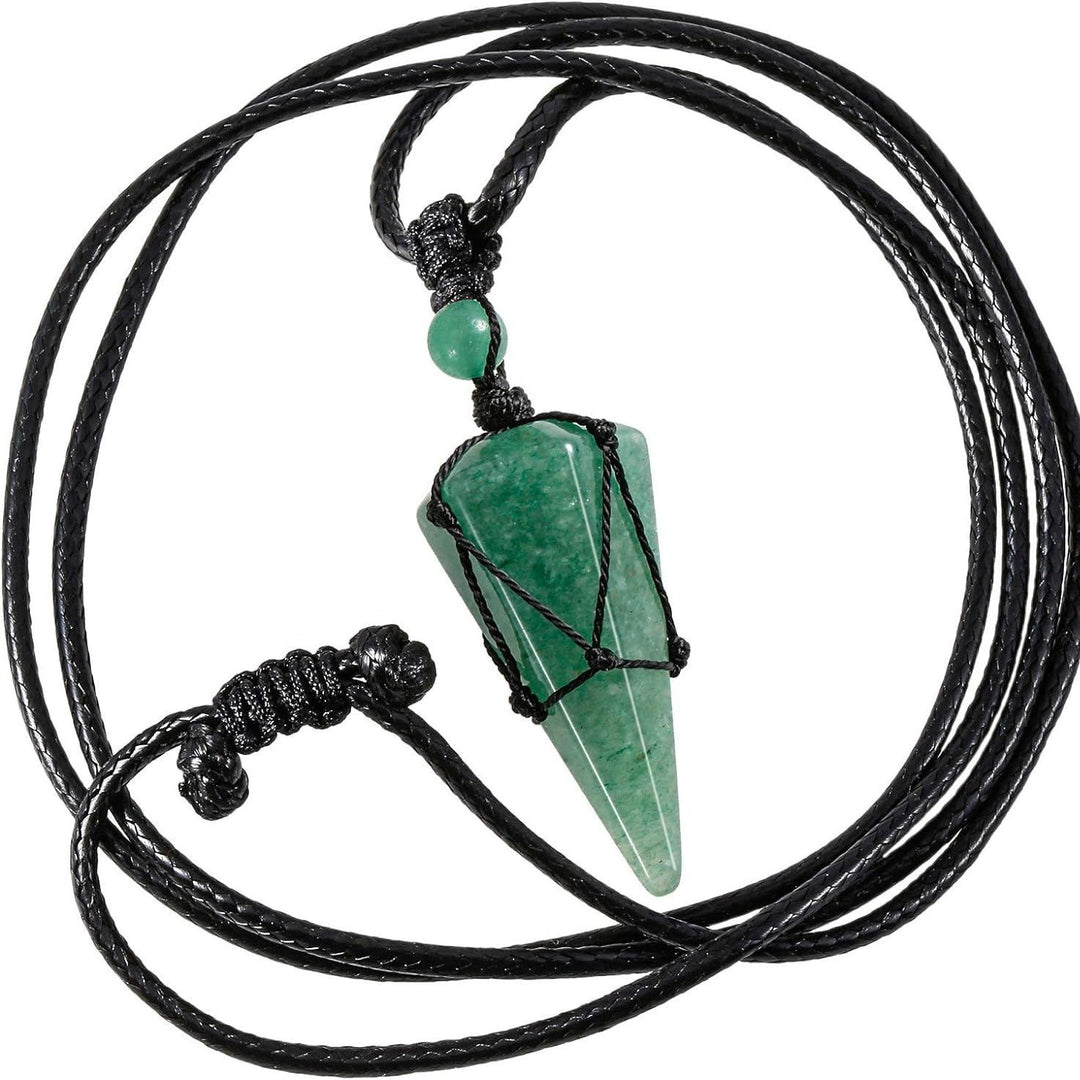 Natural Obsidian Hexagonal Point Pendant Necklace with Handwoven Net
