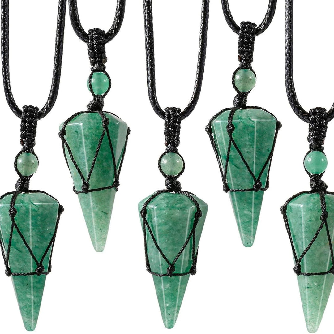 Natural Obsidian Hexagonal Point Pendant Necklace with Handwoven Net