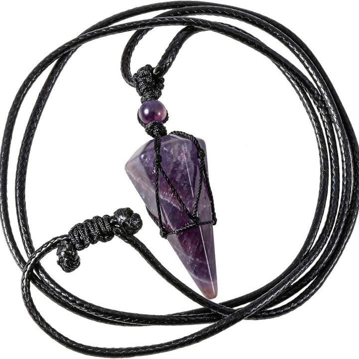 Natural Obsidian Hexagonal Point Pendant Necklace with Handwoven Net