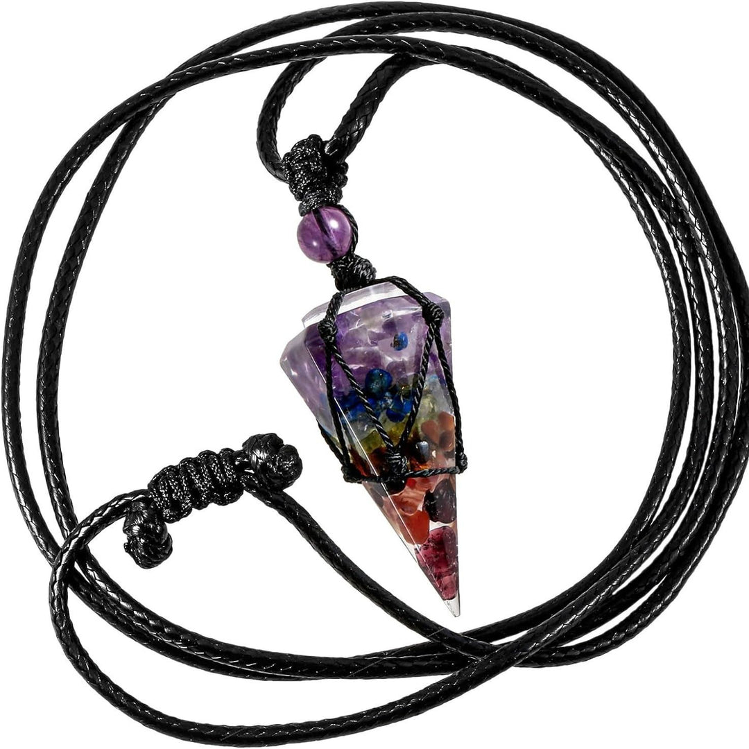 Natural Obsidian Hexagonal Point Pendant Necklace with Handwoven Net