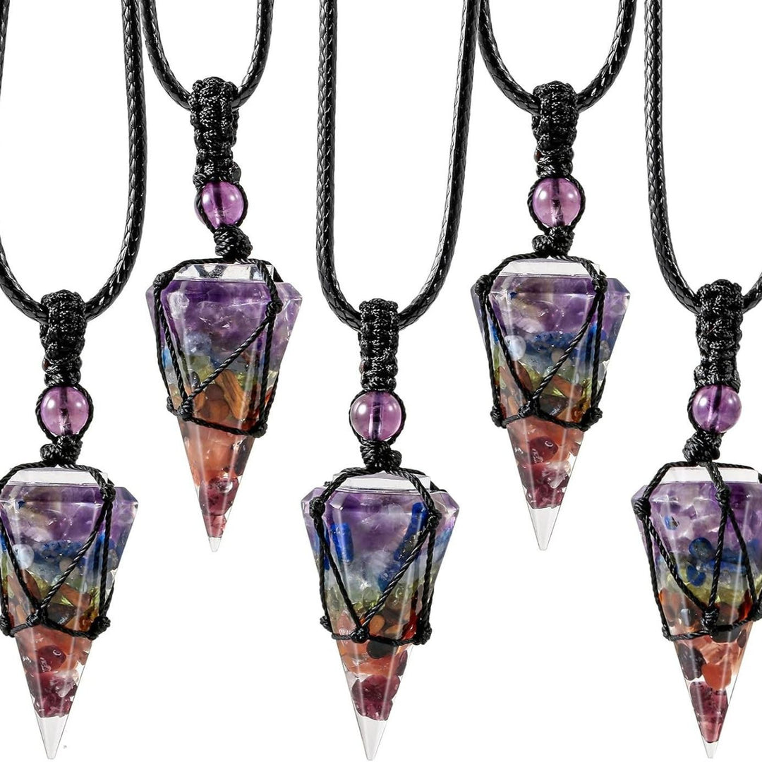 Natural Obsidian Hexagonal Point Pendant Necklace with Handwoven Net