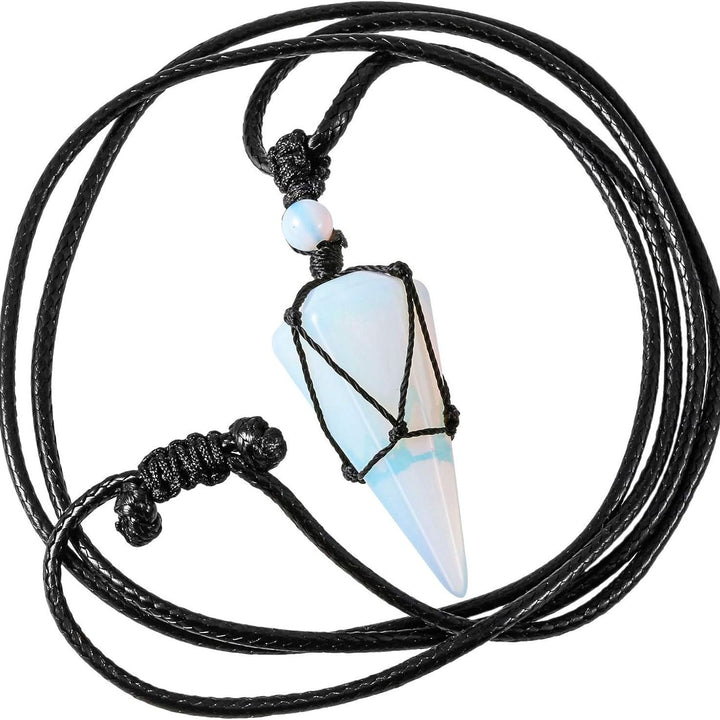 Natural Obsidian Hexagonal Point Pendant Necklace with Handwoven Net