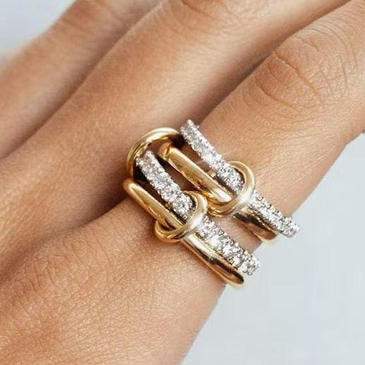 Stacked Diamond Ring 18K Gold & Silver Dual-Tone Band