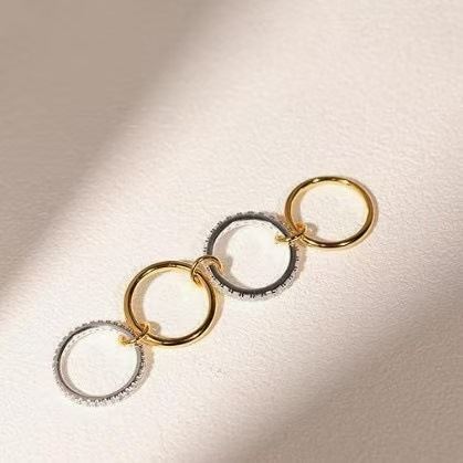 Stacked Diamond Ring 18K Gold & Silver Dual-Tone Band