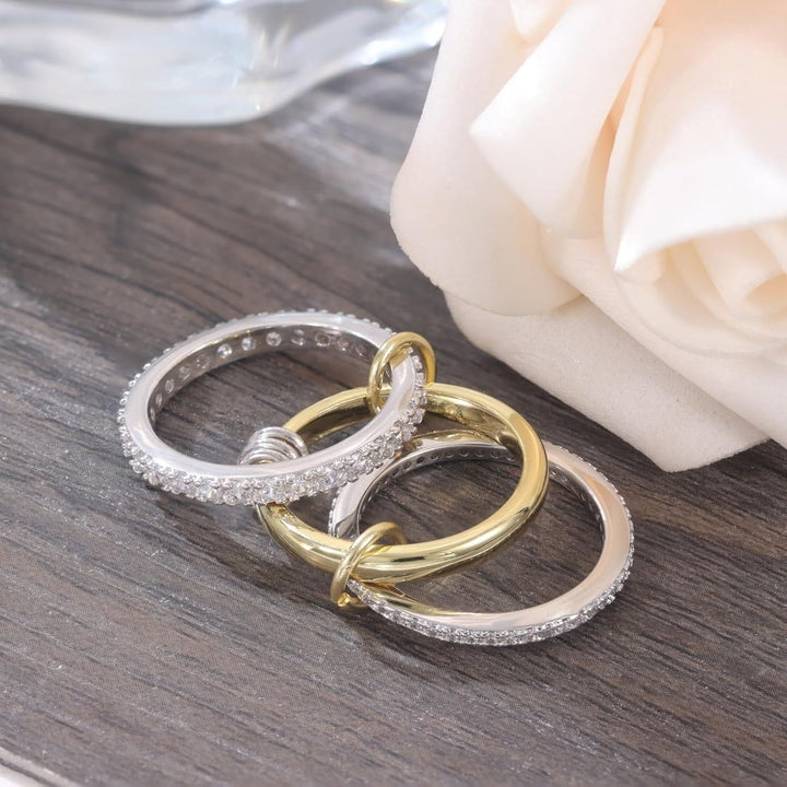 Stacked Diamond Ring 18K Gold & Silver Dual-Tone Band